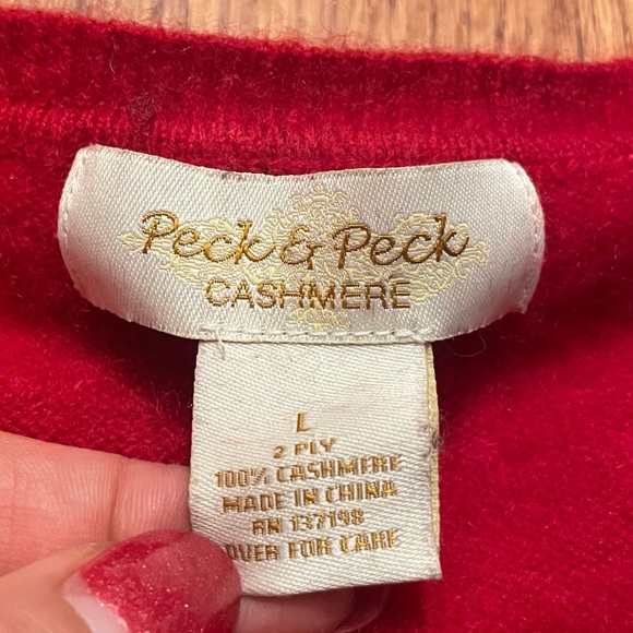 Peck & Peck Red 2 Ply Cashmere V Neck Pullover Sweater size L - Picture 11 of 14